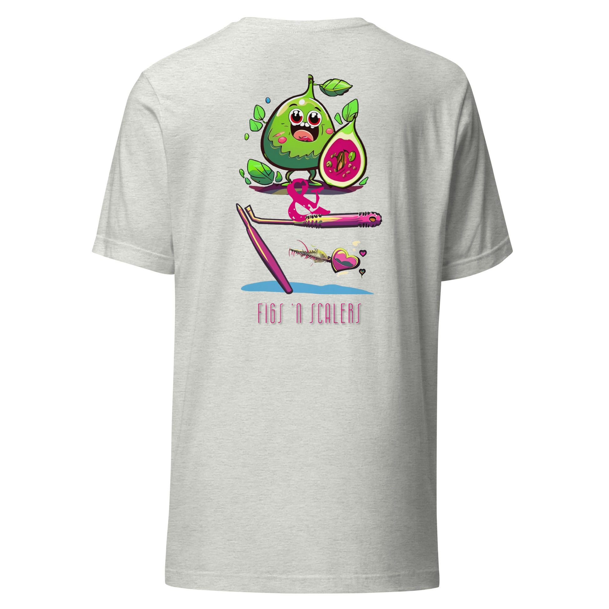 Adorable cartoon fig character with a dental scaler and a heart. Perfect for dental professionals who love Fig Scrubs, or for a cute and stylish dental t-shirt gift.Perfect dental swag for any dental professional. Ash color.