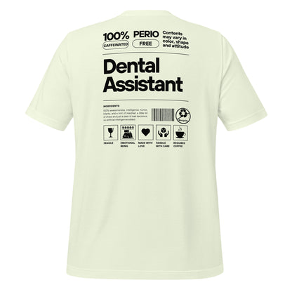 Citron dental assistant shirt featuring a creative label design with icons and text, perfect for dental assistants who want to express their identity and passion for their job - dental shirts back view.